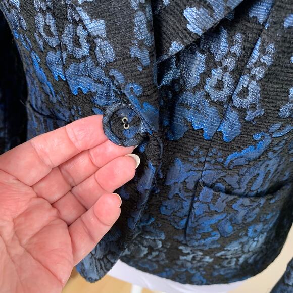 Vintage Nine West Size 8 Blue Jacquard Print Blazer Jacket One Button Holiday - Picture 6 of 10